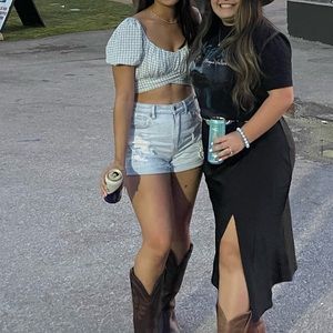 Green & White Gingham Crop Top Tie-Back